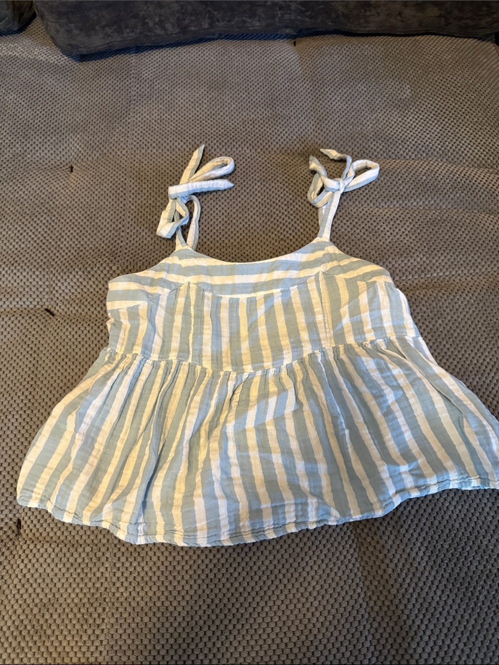 Old Navy Light Blue & White Striped Tie-Shoulder Ruffled Crop Top